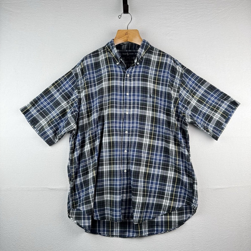 Ralph Lauren Mens 2XL Blake Short Sleeve Tartan Plaid Polo Button Down Shirt